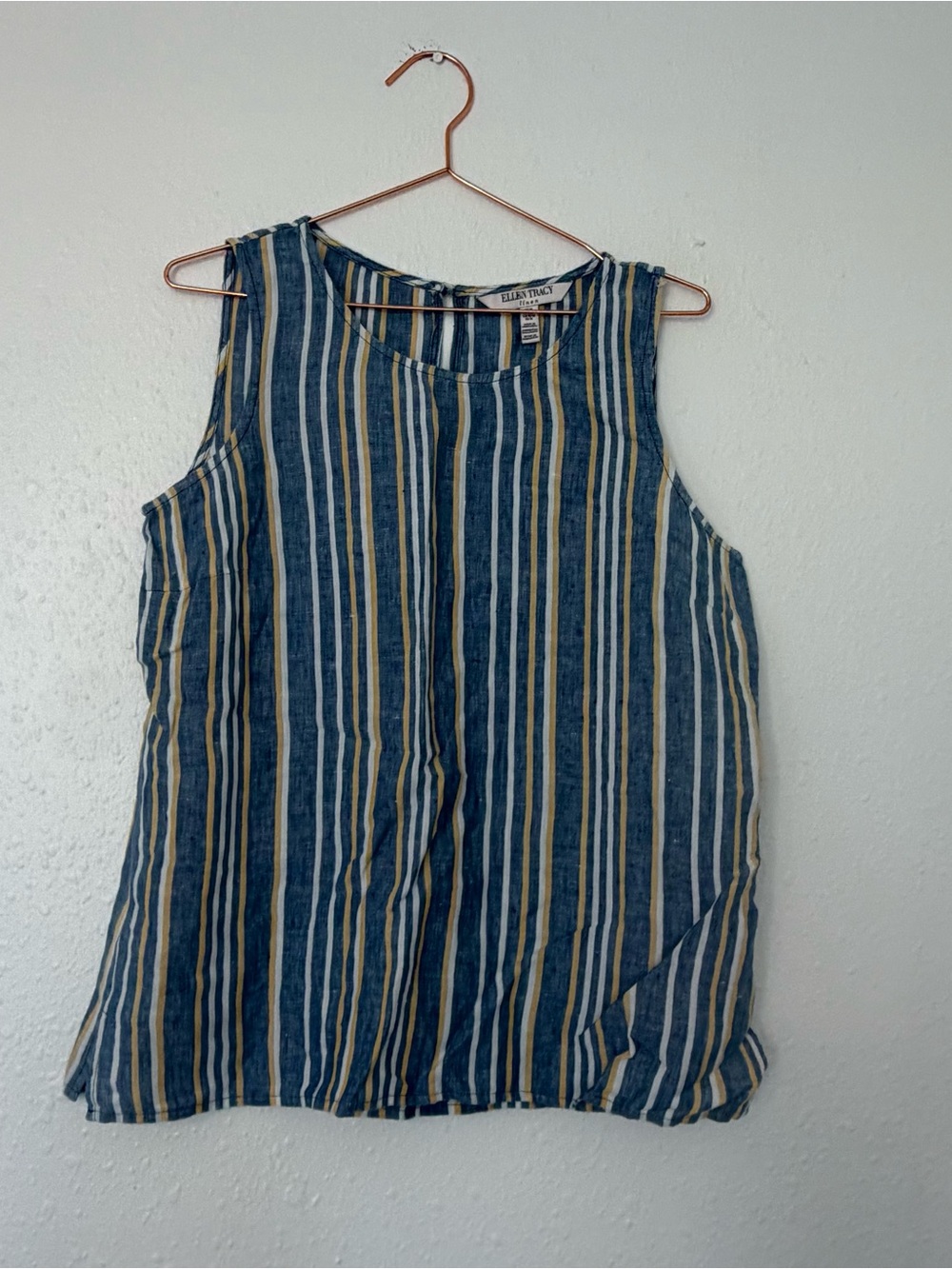 Ellen Tracy Navy, White & Tan Striped Sleeveless Tank